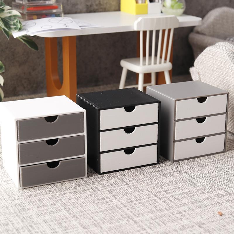 Kids Toys Drawers - Miniature Wooden Bookcase Dollhouse Cabinet 1